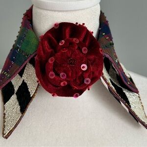 MACKENZIE CHILDS Courtly Check Tartan Plaid Beaded Rare Retired Dog Collar NWOT